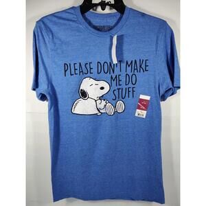 Snoopy Peanuts Shirt Men's Small Blue T-Shirt Please Don't Make Me Do Stuff NWT